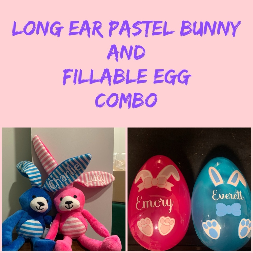 Personalized - Blue and Pink Bunny with Fillable Eggs Combo